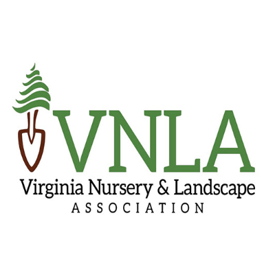 The image shows a logo for the Virginia Nursery & Landscape Association, featuring a stylized tree and shovel with the acronym VNLA.